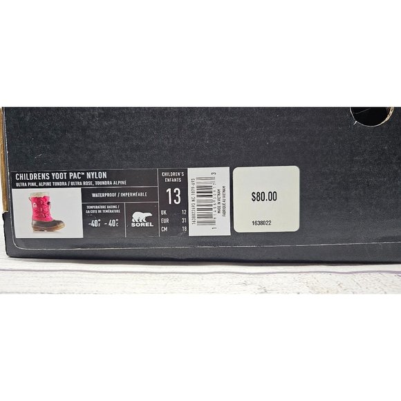 SOREL Kids' Yoot Pac Nylon Snow Boot Ultra Pink Alpine Tundra Size 13 - Picture 13 of 13